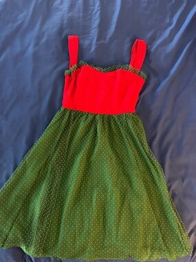 Red and Green Polka Dot Mini Dress